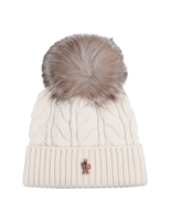 Berretto Bianco Donna Con Pompon Di Volpe