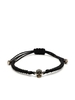 Bracciale Donna In Tessuto Nero Con Skull Argento Anticato e Cristalli