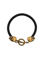 Bracciale Skull Con Chiusura T-Bar Nero e Oro Uomo