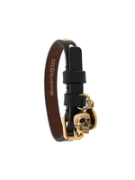 Bracciale Uomo In Pelle Nera Con Skull Dorato