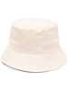 Cappello Bucket Donna In Nylon Beige Con Logo Bianco