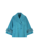 Cappotto Corto In Double Di Lana Turchese Con Pelliccia
