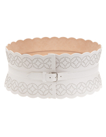 Cintura Bustier In Pelle Bianca Con Motivo Geometrico Di Microborchie