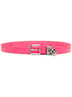 Cintura Donna In Pelle Goffrata Coccodrillo Rosa Fluo Con Teschio E Pave