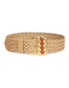 Cintura Donna In Pelle Intrecciata Beige Con Pietre Corallo