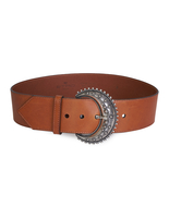 Cintura Donna In Pelle Marrone Con Fibbia Argento