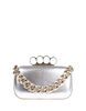 Clutch Skull Four Ring In Pelle Metallizzata Argento