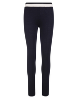 Leggings Donna In Misto Lana Nera Con Striscia a Contrasto