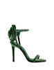 Sandalo Alto In Velluto Verde Con Rosa