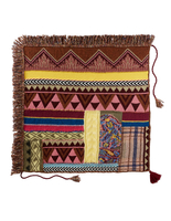 Sciarpa Donna In Maglia Patchwork Multicolore Con Frange e Nappe