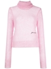 maglione a collo alto donna rosa in mohair