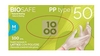 GUANTO IN LATTICE CON POLVERE AMBIDESTRO FORMA ANATOMICA SUPERFICIE LISCIA POLSINO ELASTICO RINFORZATO ANTIARROTOLAMENTO BIOSAFE PLUS BIANCO MISURA MEDIUM 100 PEZZI