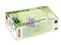 GUANTO IN LATTICE CON POLVERE AMBIDESTRO FORMA ANATOMICA SUPERFICIE LISCIA POLSINO ELASTICO RINFORZATO ANTIARROTOLAMENTO BIOSAFE PLUS BIANCO MISURA SMALL 100 PEZZI