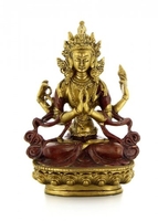 Statuetta Chenrizy (Chenrezi) Oro/Rosso