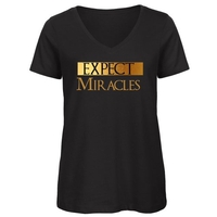 T-Shirt Donna Nera con Scollo a V "Expect Miracles" Oro Taglia L