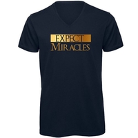T-Shirt Uomo Blu Navy Scollo a V "Expect Miracles Oro" Taglia L