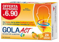 Gola Act ad azione emolliente e lenitiva contro il mal di gola gusto miele e arancia 24 compresse