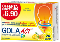 Gola Act ad azione emolliente e lenitiva contro il mal di gola gusto miele e limone 24 compresse