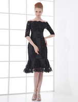 Abbigliamento da Cocktail nero elegante in organza di pizzo al ginocchio