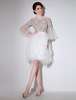 Abbigliamento da Galà avorio dolce in tulle con collo basso e perline Milanoo