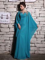 Abbigliamento da sera elegante ricamato in chiffon blu con perline e coda da sirena a terra Abiti per Ospiti di Matrimonio Milanoo