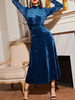 Abbigliamento donna Abiti Abito in velluto a maniche lunghe in velluto blu a maniche lunghe