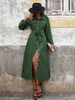 Abiti a camicia Abiti midi in poliestere con maniche lunghe colletto con risvolto verde cacciatore