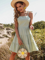 Abiti a pieghe Cinghie in poliestere Collo Abito svasato classico senza maniche verde chiaro