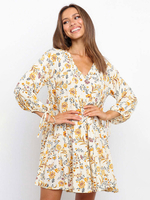 Abiti a pieghe con scollo a V maniche lunghe con stampa floreale a pieghe Abito aderente e svasato