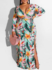 Abiti a portafoglio taglie forti Abito lungo con stampa floreale a maniche lunghe con scollo a V