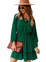 Abiti a trapezio Abito a tubino rosa elasticizzato con scollo a V e maniche lunghe nere con volant casual