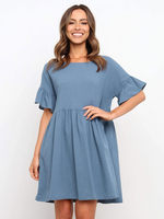 Abiti a trapezio Abito a tunica nera con collo gioiello casual a maniche corte