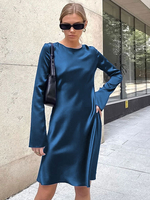 Abiti a trapezio Abito a tunica verde con collo gioiello casual a maniche lunghe