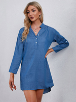 Abiti a trapezio Bottoni con scollo a V blu Abito a tubino da donna attraente oversize in denim