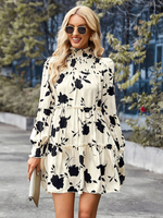 Abiti a trapezio Colletto bianco Favoloso abito a tunica da donna stampato in poliestere