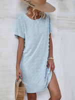 Abiti a trapezio Maniche corte Abito a tunica azzurra con collo gioiello casual