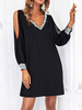 Abiti a tunica Abito corto in poliestere plissettato con scollo a V a maniche lunghe bicolore nero