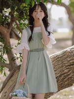 Abiti accademici Lolita Gonna jumper con camicetta a maniche corte con volant verdi