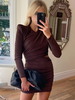 Abiti aderenti Abito a tubino a maniche lunghe sexy con collo alto marrone caffè