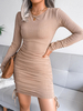 Abiti aderenti Abito a tubino a maniche lunghe sexy con lacci con scollo gioiello color cachi