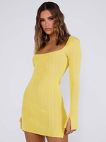 Abiti aderenti Abito a tubino a maniche lunghe sexy giallo