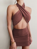 Abiti aderenti Abito a tubino midi senza maniche casual a pieghe con scollo allamericana marrone caffè