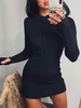 Abiti aderenti Abito longuette longuette a maniche lunghe casual con scollo a V nero
