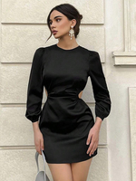 Abiti aderenti Abito tubino aderente con collo gioiello chic a maniche lunghe nere