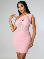 Abiti aderenti Abito tubino attillato con coulisse casual rosa senza maniche con lacci