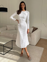 Abiti aderenti Vestito midi elegante con scollo a gioiello maniche lunghe stampa floreale bianca abito tubino