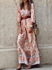 Abiti bohémien Maxi abito primaverile a maniche lunghe con scollo a V floreale