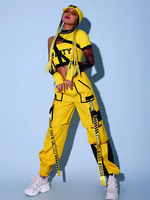 Abiti da ballo jazz da donna guanti 3 pezzi abiti gialli costumi hip hop