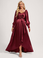 Abiti da damigella donore Abiti da cerimonia lunghi fino al pavimento in raso di seta elastica