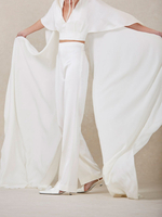 Avorio Set da sposa da sposa Set di 2 pezzi con treno scollo a V Mezza manica senza schienale Camicetta in poliestere in poliestere senza schienale Pantaloni dritti A-line Abiti da sposa Abiti